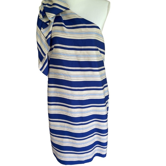 Banana Republic Blue and Cream Striped One-Shoulder Dress, Elegant and Beautiful - Picture 1 of 12